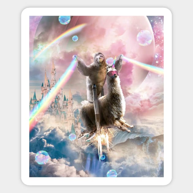 Rainbow Laser Sloth On Llama Unicorn In Space Sticker by Random Galaxy